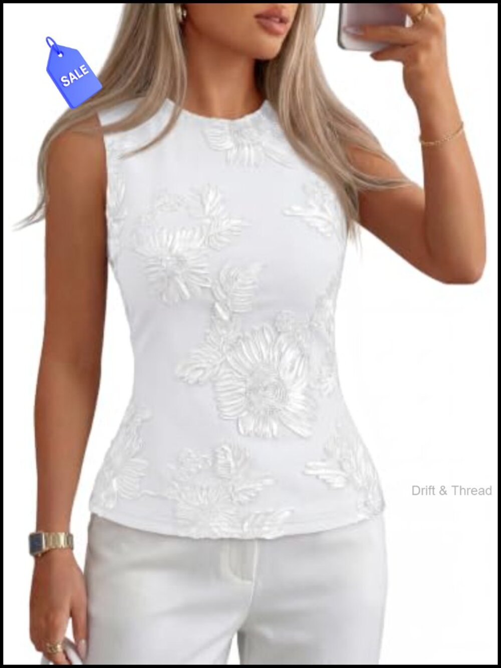 Womens Floral Mesh Tank Top Sleeveless Crew Neck Slim Fit Summer Blouse